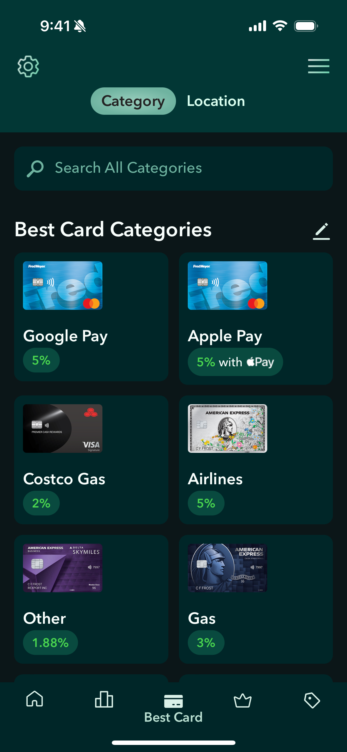Best Card to Use Screen in MaxRewards App Placeholder